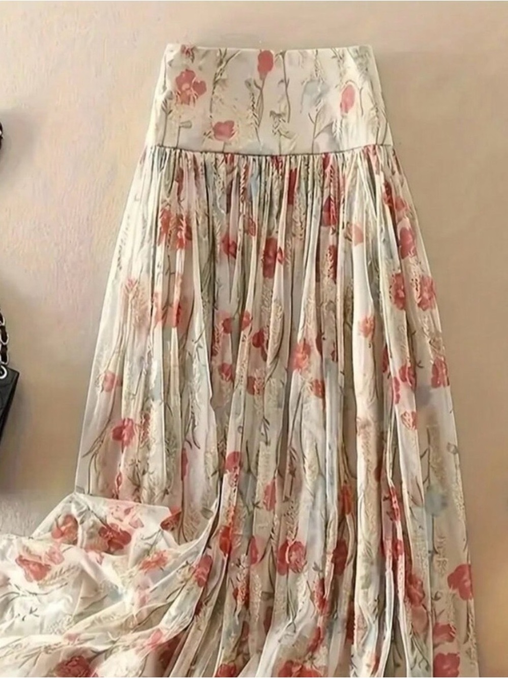 Apricot Elegant Bohemian Women's Double-Layer Mesh Foil Pleated Skirt
